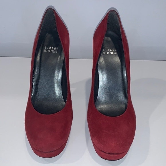 Stuart Weitzman Burgundy Red Suede Platform heels size 8M - Picture 3 of 16